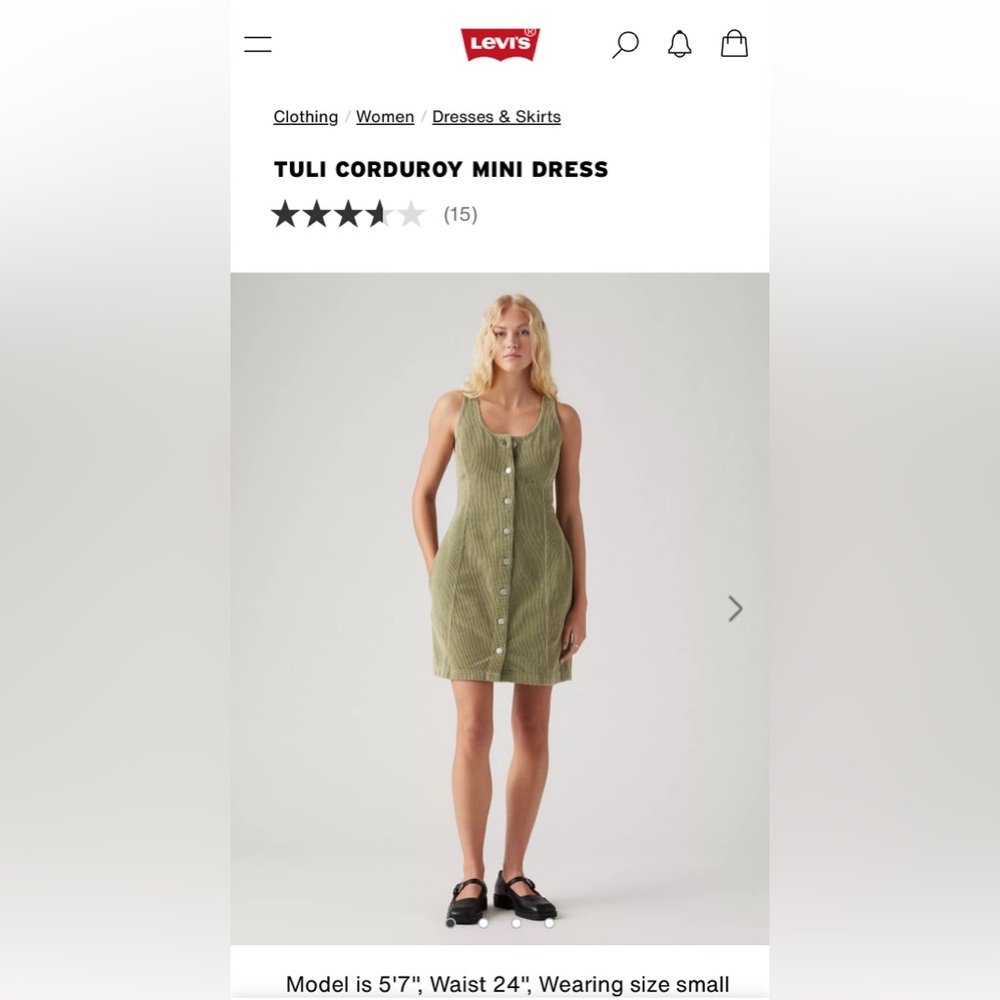 Levi’s Tuli Olive Green Denim Mini Dress, Size Medium, NWT